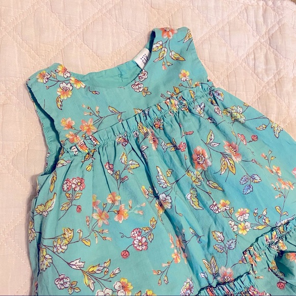 Baby Gap baby girls green floral dress with matching bloomers - Picture 2 of 8